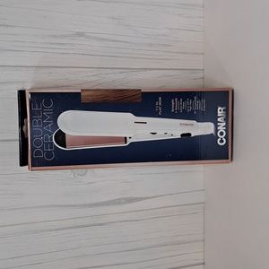 Conair Double Ceramic 1 1/2" Flat Iron White/Rose Gold Straightener NIB